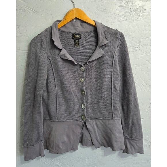 PURE HANDKNIT Woman's Grey Button Down Collared Sweater Size XS/S - Picture 1 of 8